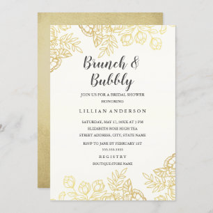 Elegant Gold Vintage Floral Brunch And Bubbly Invitation