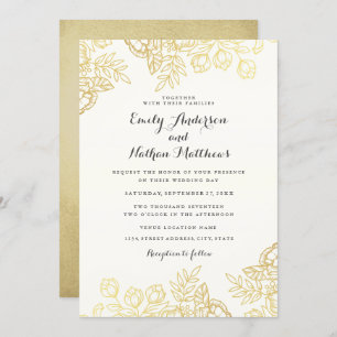 Elegant Gold Vintage Floral Wedding Invitation