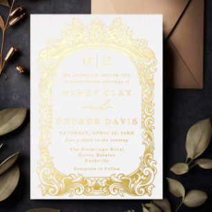 Elegant Gold Vintage Frame Monogram Wedding