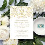 Elegant Gold Vintage Glamour Wedding Invitation<br><div class="desc">Elegant vintage inspired wedding invitations feature a champagne gold coloured ornate decorative border design that is printed with a metallic shimmer appearance. Printing on the Luxe Pearl Shimmer cardstock option enhances the metallic look of the gold design colours.</div>