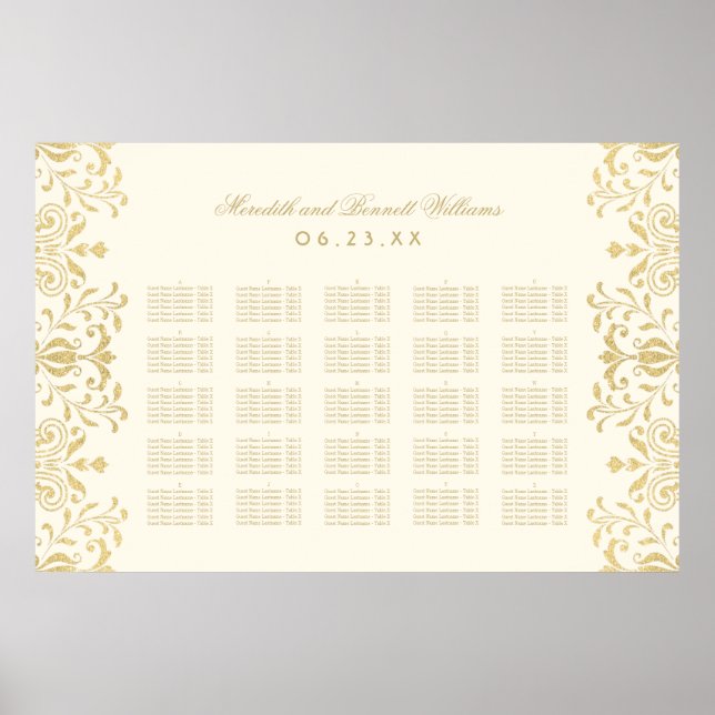 Elegant Gold Vintage Glamour Wedding Seating Poster (Front)