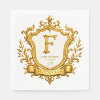 Elegant Gold Vintage Monogram Crest Wedding Napkin