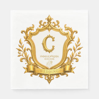 Elegant Gold Vintage Monogram Crest Wedding Napkin