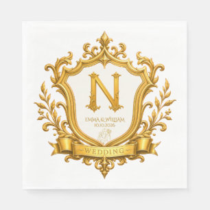 Elegant Gold Vintage Monogram Crest Wedding Napkin