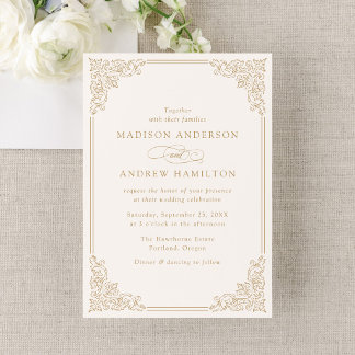 Elegant Gold Vintage Ornate Frame Wedding Invitation