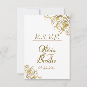 Elegant Gold Vintage Swirls Wedding RSVP Card