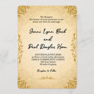 Elegant Gold Vintage Wedding Invitation