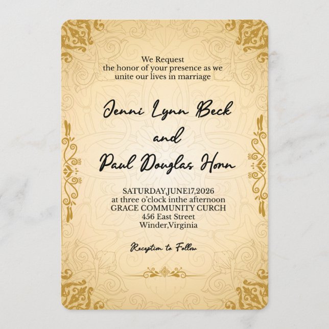 Elegant Gold Vintage Wedding Invitation (Front)