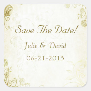 Elegant Gold Vintage Wedding Save The Date Square Sticker