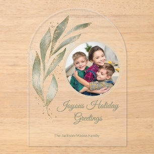 Elegant Gold Watercolor Botanical Photo Holiday Acrylic Invitations