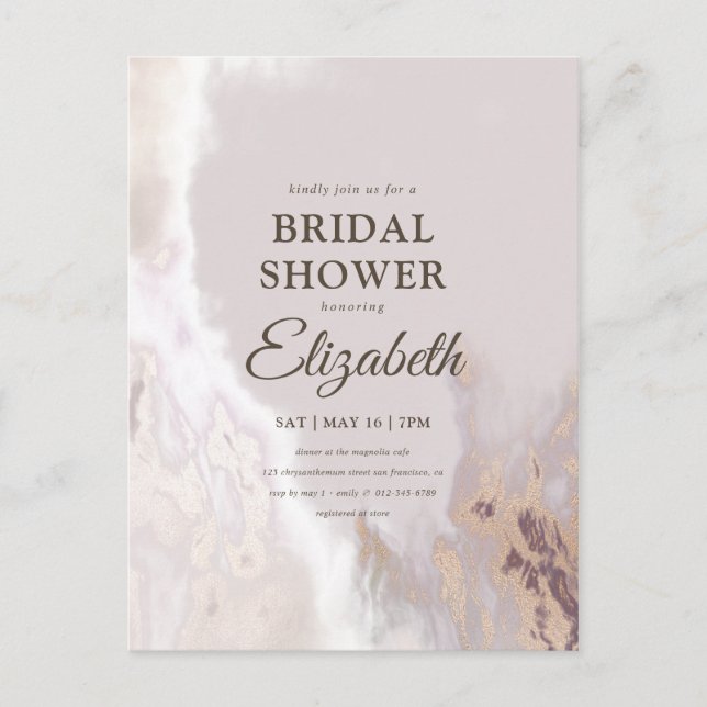 Elegant Gold Watercolor Bridal Shower Invitation Postcard (Front)