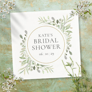 Elegant Gold Watercolor Greenery Bridal Shower Napkin
