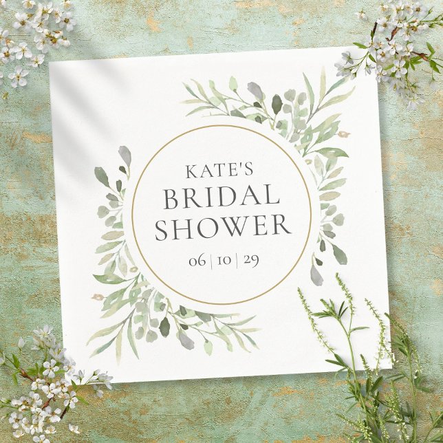 Elegant Gold Watercolor Greenery Bridal Shower Napkin (Creator Uploaded)