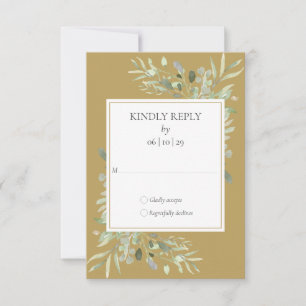 Elegant Gold Watercolor Greenery Wedding RSVP Card