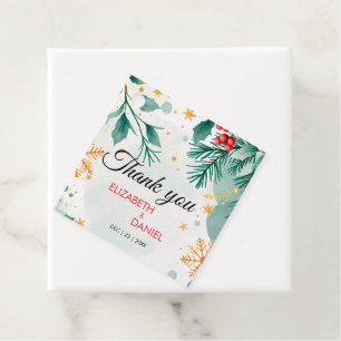 Elegant Gold Watercolor Holly Christmas Favour Tag