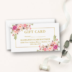 Elegant Gold Watercolor Pink Floral Gift Card