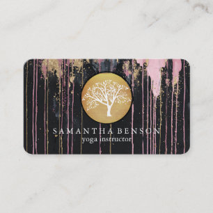 Elegant Gold Watercolor Tree Yoga and Meditation B Business Card
