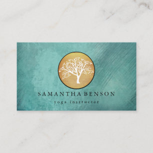 Elegant Gold Watercolor Tree Yoga and Meditation B Business Card