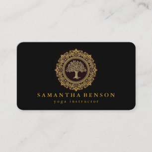 Elegant Gold Watercolor Tree Yoga and Meditation Business Card