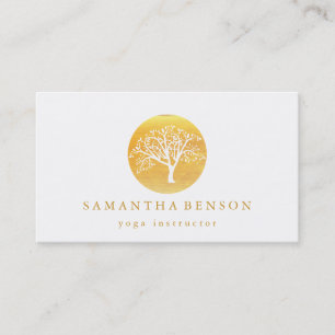 Elegant Gold Watercolor Tree Yoga and Meditation Business Card