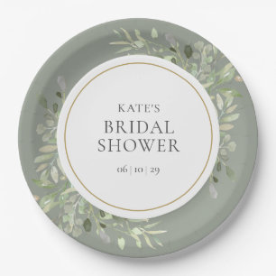 Elegant Gold Watercolour Greenery Bridal Shower Paper Plate