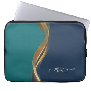 Elegant Gold Wave Blue Teal Electronics Bag