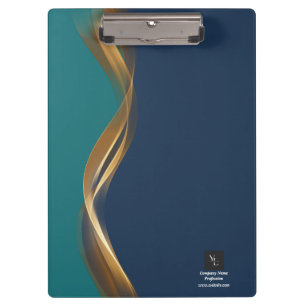 Elegant Gold Wave Blue Teal with Logo Clipboard