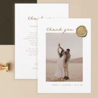Elegant Gold Wax Seal Photo Wedding Thank You