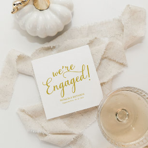 Elegant Gold We’re Engaged Cocktail Party Napkin