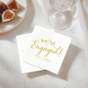 Elegant Gold We’re Engaged Cocktail Party Napkin