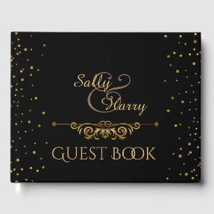 Elegant Gold Wedding Black Gold Confetti Dots Guest Book