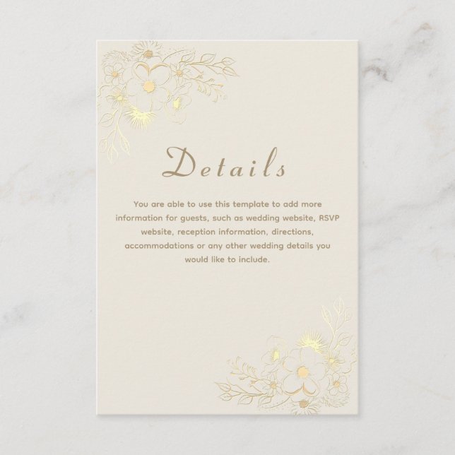 Elegant Gold Wedding Details Enclosure Card (Front)