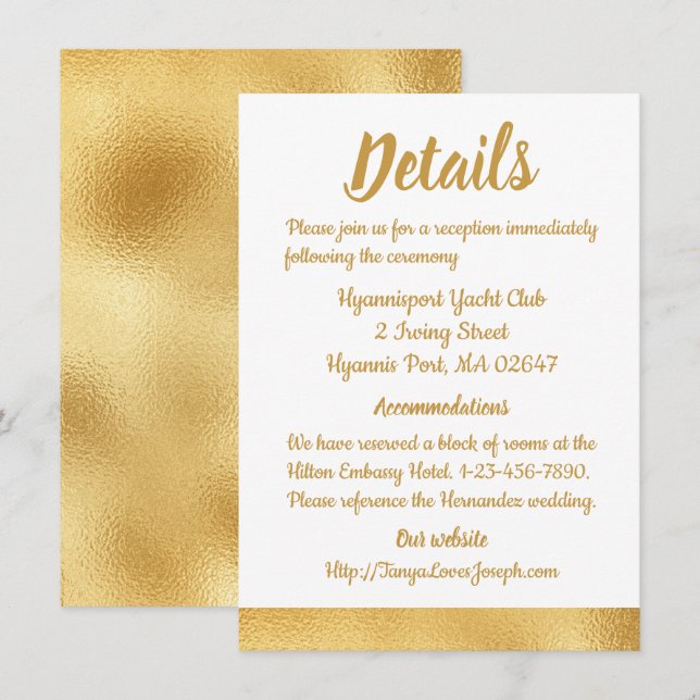 Elegant Gold Wedding Directions Details Glam Invitation (Front/Back)