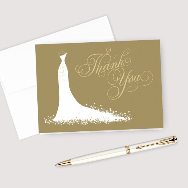 Elegant Gold Wedding Gown Bridal Shower Thank You Card (Creator Uploaded)