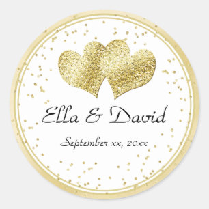 Elegant Gold Wedding Hearts Classic Round Sticker