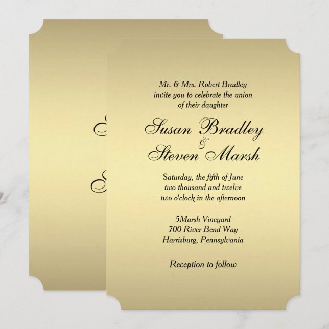 Elegant Gold Wedding Invitation (Front/Back)