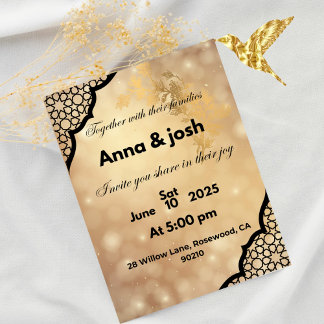 Elegant gold wedding Invitation,Anna et josh Invitation