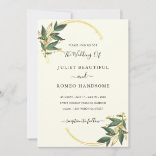 Elegant Gold Wedding Invitation with Leaves