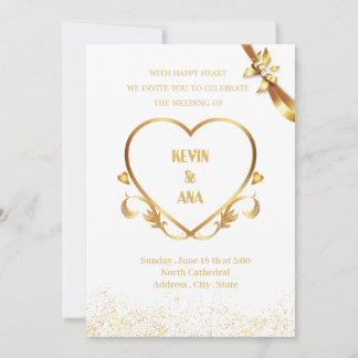 Elegant Gold Wedding Invitations with Heart