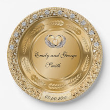 Elegant Gold Wedding Personalised Paper Plate