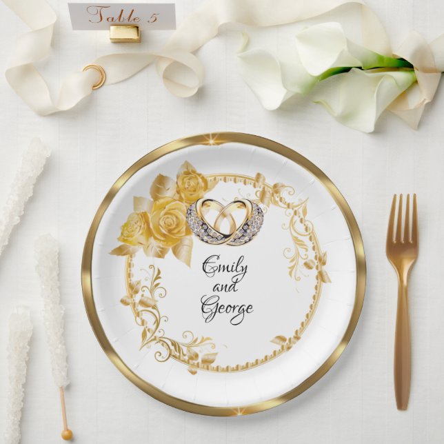 Elegant Gold Wedding Personalised  Paper Plate (Wedding)