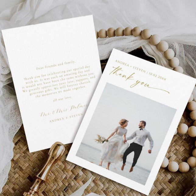 Elegant Gold Wedding Photo Thank You Card (Creator Uploaded)