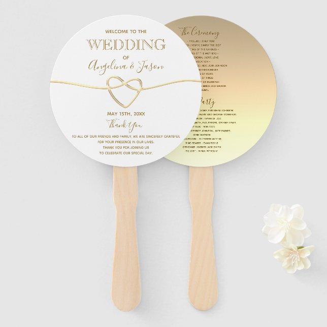Elegant Gold Wedding Program Hand Fan (Front and Back)