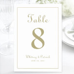 Elegant Gold Wedding Reception Table Formal Dinner Number<br><div class="desc">Wedding Table Number event party sign design features a classic elegance with contemporary chic gold-tone colour on a classic white background. Personalise wedding table design with your name, wedding date and table number in trendy lettering and script. The back of the card is a duplicate of the front. Follow our...</div>