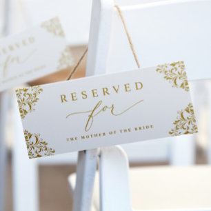 Elegant Gold Wedding Reserved Chair or Row Sign