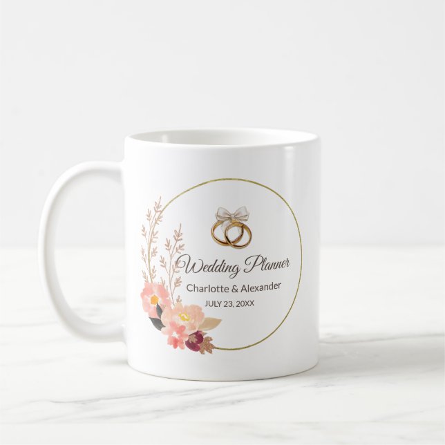 Elegant Gold Wedding Rings Personalised Coffee Mug (Left)