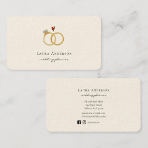Elegant gold Wedding rings Wedding Planner  Business Card