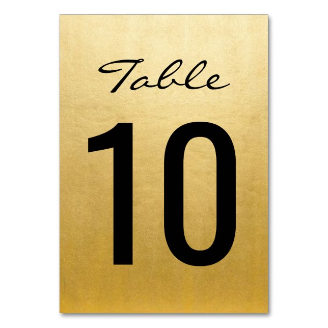Elegant Gold Wedding Table Numbers Cards Templates (Front)
