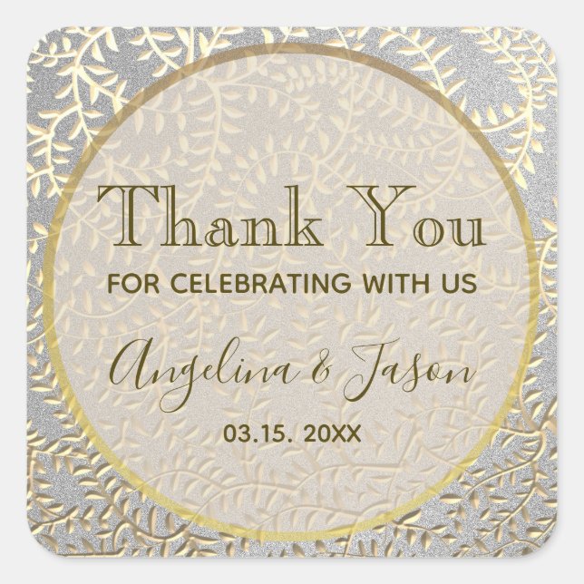 Elegant Gold Wedding Thank You Favour Square Sticker (Front)