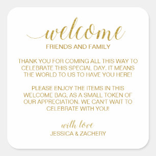 Elegant Gold Wedding Welcome Gift Bag Basket Square Sticker